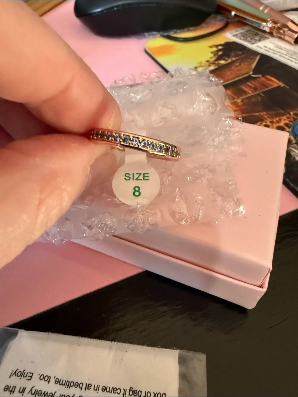 BP Rose Gold Band Ring with Blue Stones - Size 8